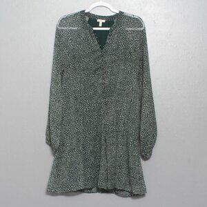 Joie green white pattern long sleeve shear midi dress